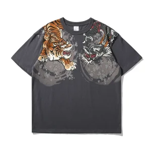 Alternative view of Japanese Style Tiger Dragon Print T Shirt Fashion Vintage Streetwear Hipster Tshirt Men Casual Short Sleeve T-Shirt Clothing