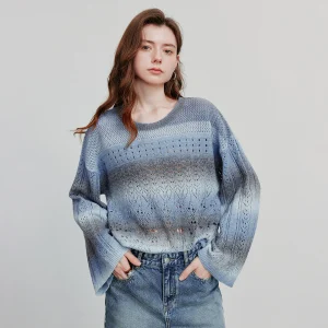 Alternative view of TOYOUTH Women Knitted Shirt 2025 Autumn New Round Neck Gradient Mohair Lightweight Woolen Pullover Tops