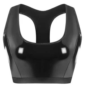 S-3XL Wet Look PVC Tank Bustier Crop Tops Shiny PU Leather Vest Camis Tights Sexy Gym Athletic Croptop Copped Sleeveless Shirt
