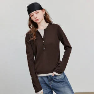 Alternative view of TOYOUTH Women Knitted Shirt 2025 Autumn New Retro Color Contrast Splicing Fake Two Piece Pullover Bottom Tops