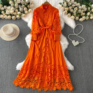 French chic Single Breasted lace slim fairycore dress women's summer waist Beach dresses women clothing